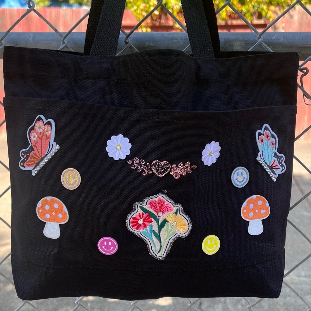 Embroidered Black Tote Bag